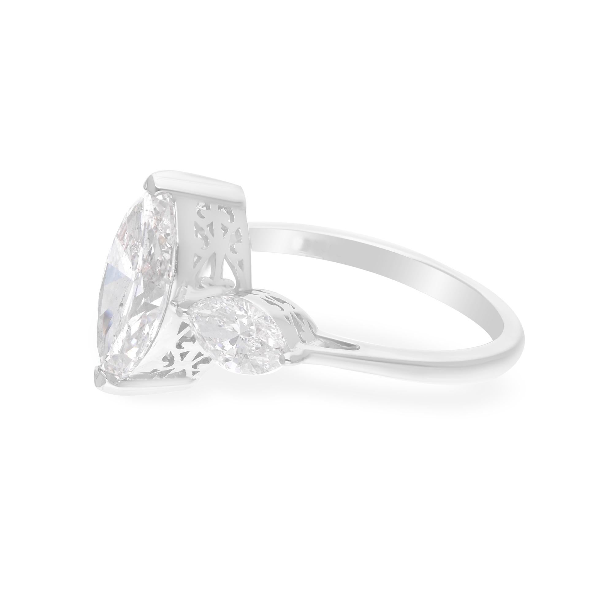 Modern 2.99 Carat SI Clarity HI Color Marquise Diamond Ring 10 Karat White Gold Jewelry For Sale