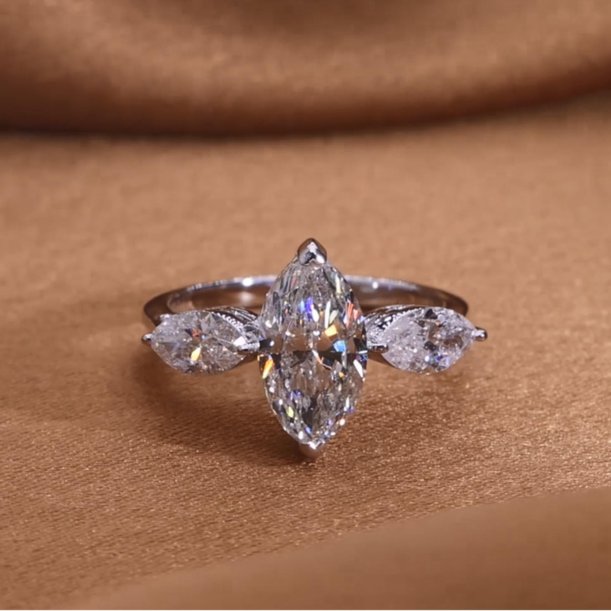 2.99 Carat SI Clarity HI Color Marquise Diamond Ring 14 Karat White Gold Jewelry In New Condition For Sale In Diera, Dubai