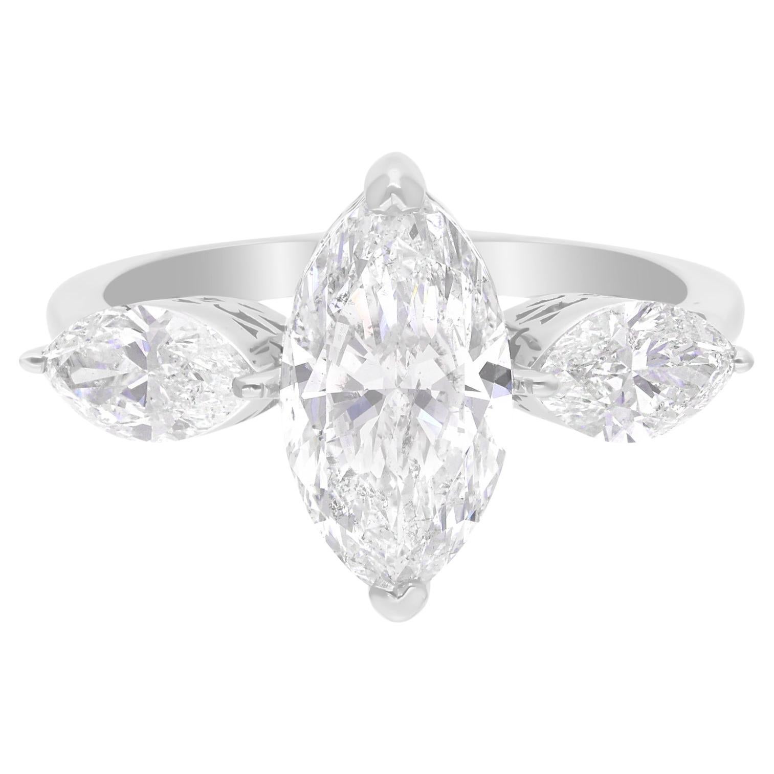 Anello con diamante marquise certificato SGL da 2,99 carati SI/H Gioielli in oro bianco 18 carati in vendita