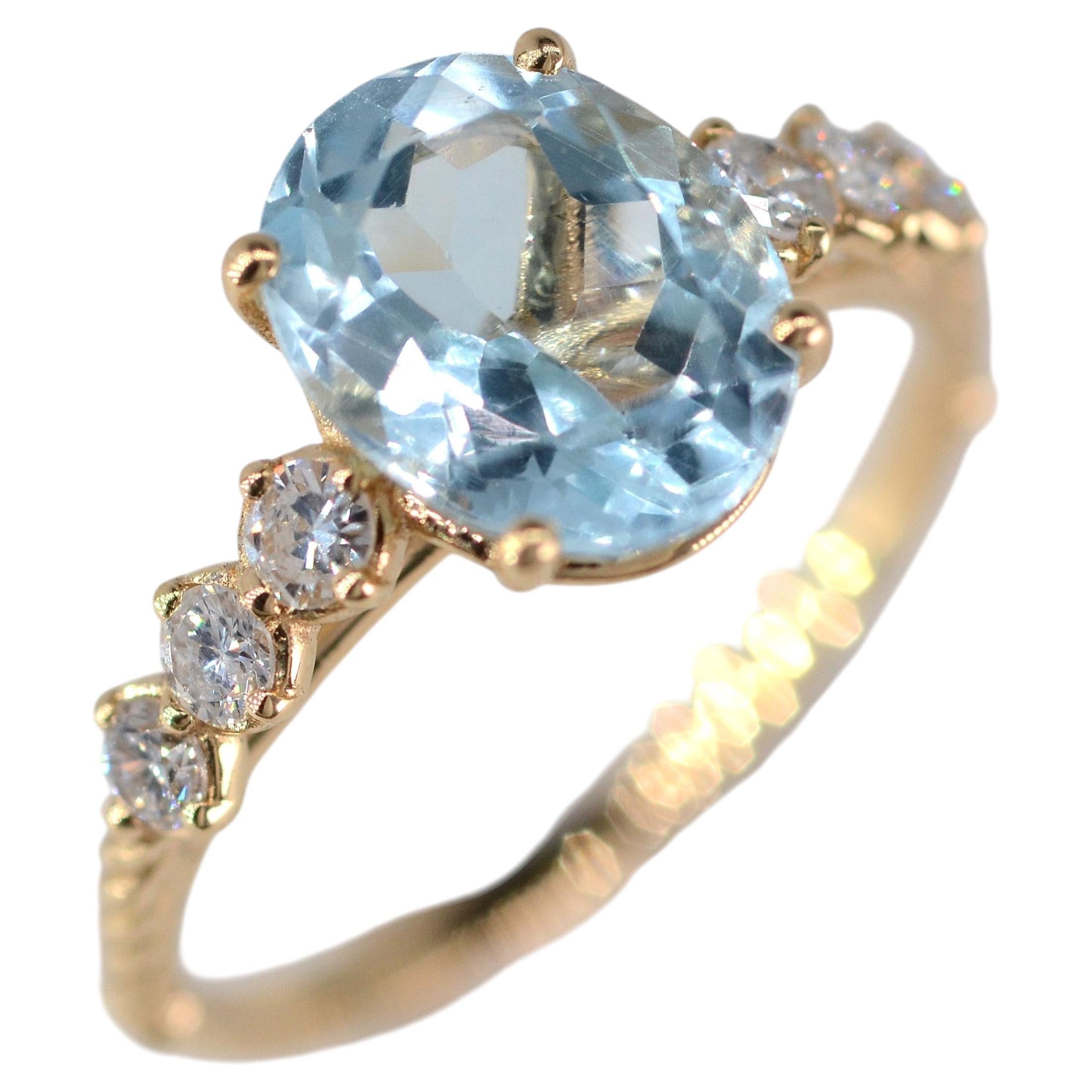 2.99 Carat Topaz and Diamond 18k Yellow Gold Handmade Cocktail Ring