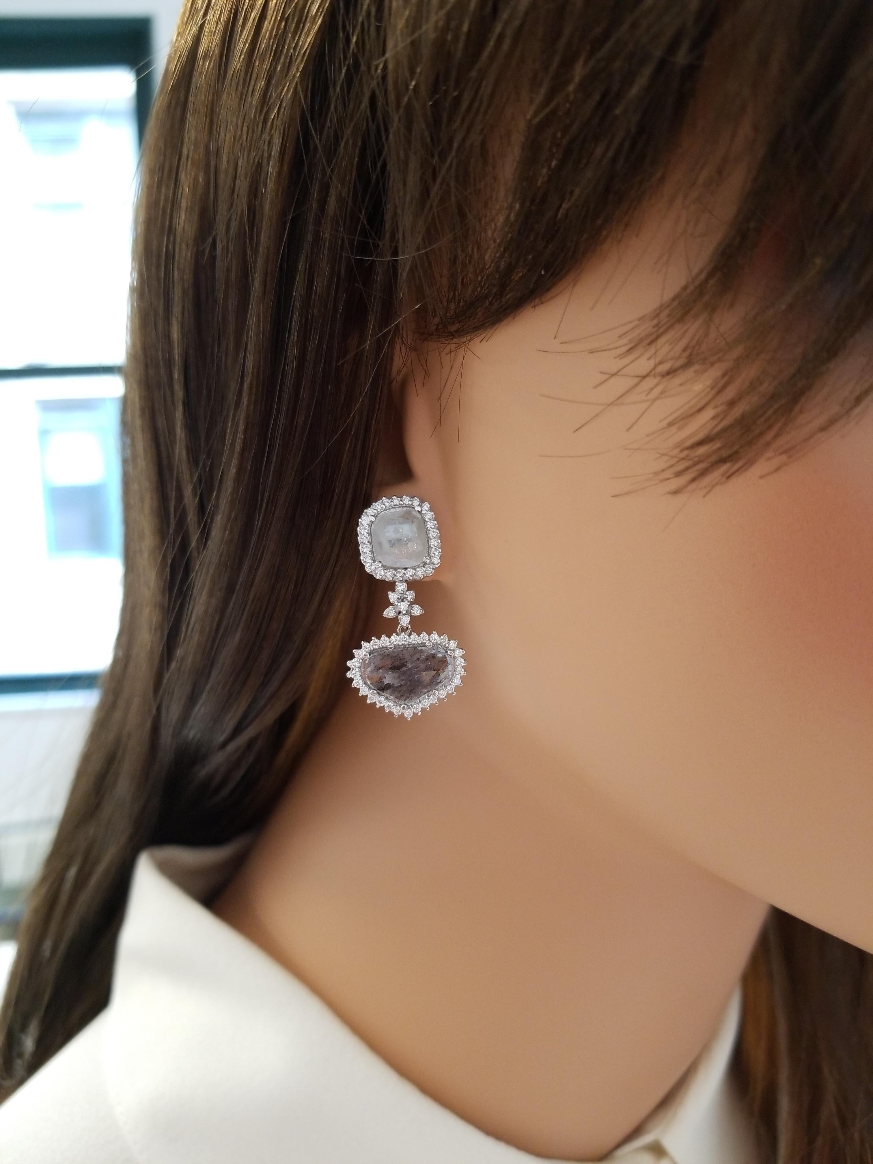 2.99 Carat Total Faceted Fancy Sliced Black Diamond Earrings in 18 Karat Gold 1