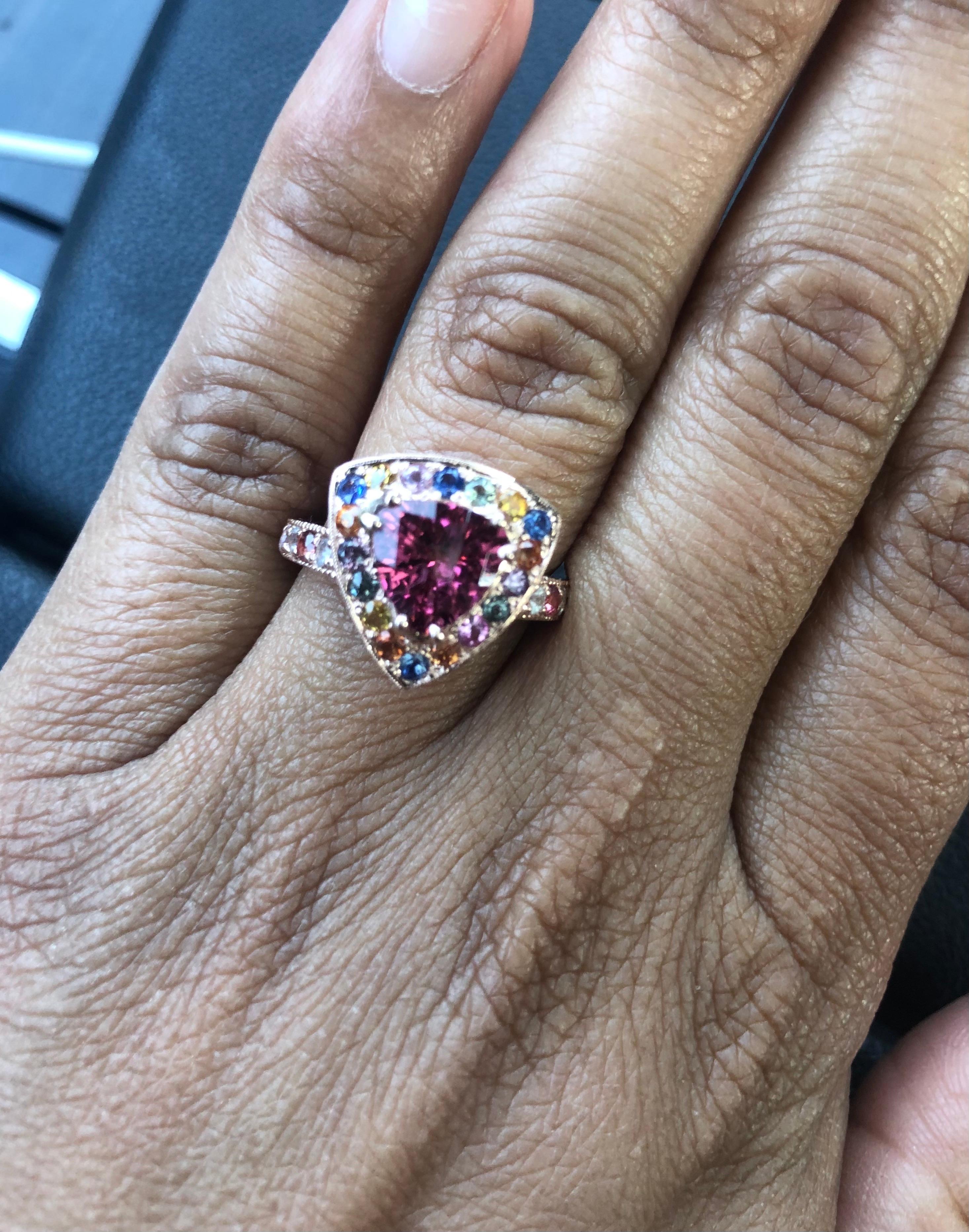 2.99 Carat Tourmaline Sapphire 14 Karat Rose Gold Cocktail Ring In New Condition In Los Angeles, CA