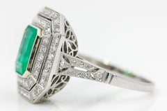 2.99 Carat TW Natural Green Emerald & Natural White Diamond Platinum Ring Band