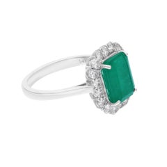2.99 Carat Zambian Emerald Cocktail Ring 0.77 Carat SI/H Diamond 14k White Gold
