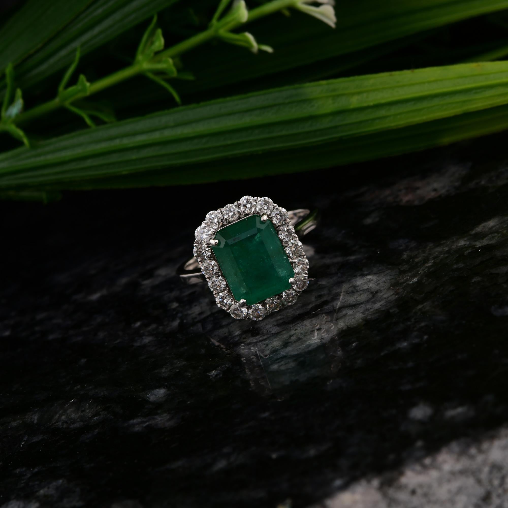 2,99 Karat sambischer Smaragd Cocktail-Ring 0,77 Karat SI/H Diamant 14k Weißgold (Achteckschliff) im Angebot