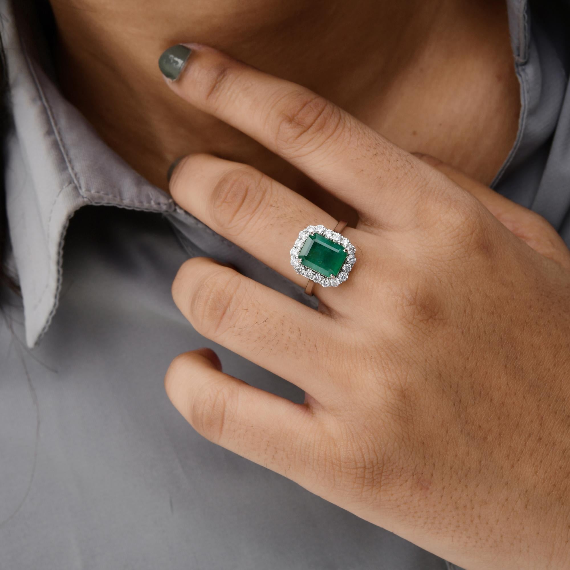 2,99 Karat sambischer Smaragd Cocktail-Ring 0,77 Karat SI/H Diamant 14k Weißgold Damen im Angebot