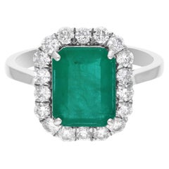Bague cocktail en or blanc 14 carats avec émeraude de Zambie de 2,99 carats et diamants de 0,77 carat SI/H