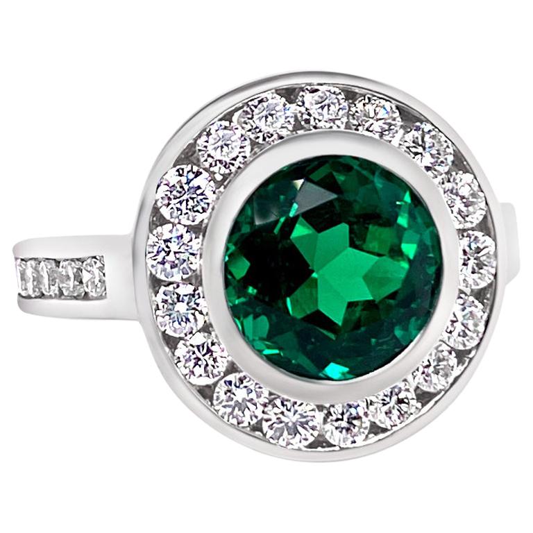 2.99 Carat Vivid Green Emerald and Diamond Ring in Platinum For Sale