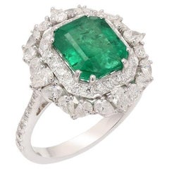 2,99 CTS. Bague de mariage en or blanc massif 18 carats avec diamants et émeraude naturelle