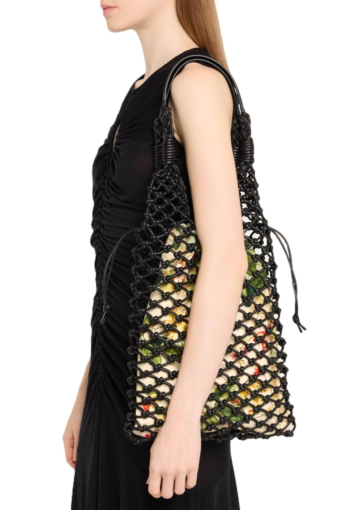 $2990 New 2024 Oscar De La Renta Large Braided Leather and Canvas Tote Bag For Sale 9