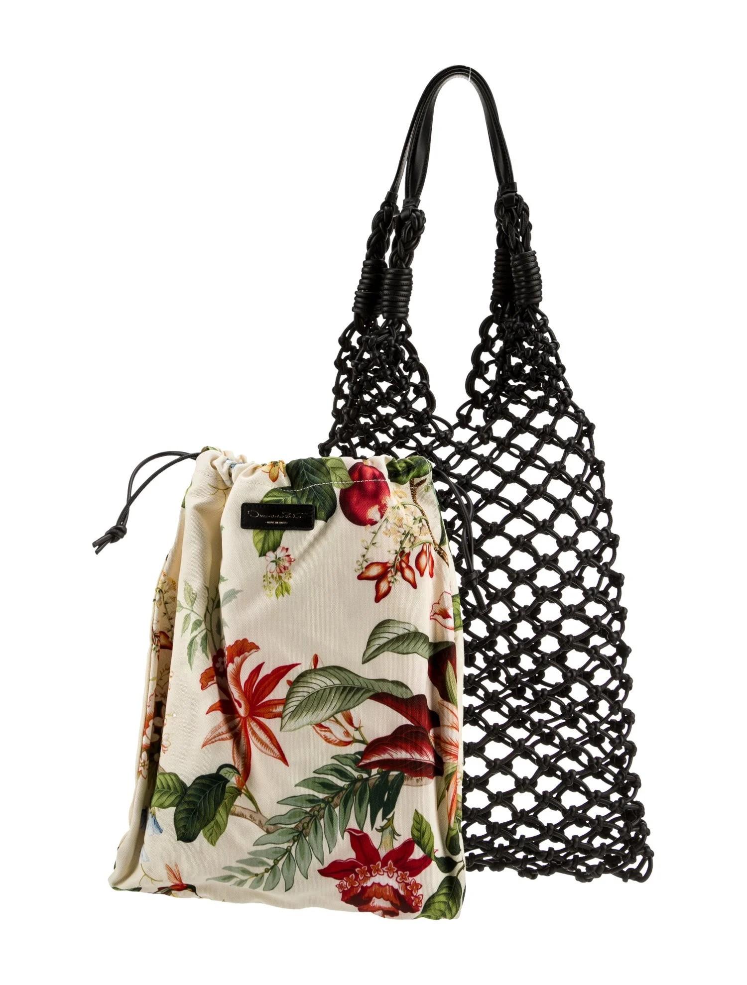 $2990 New 2024 Oscar De La Renta Large Braided Leather and Canvas Tote Bag In New Condition For Sale In Leesburg, VA