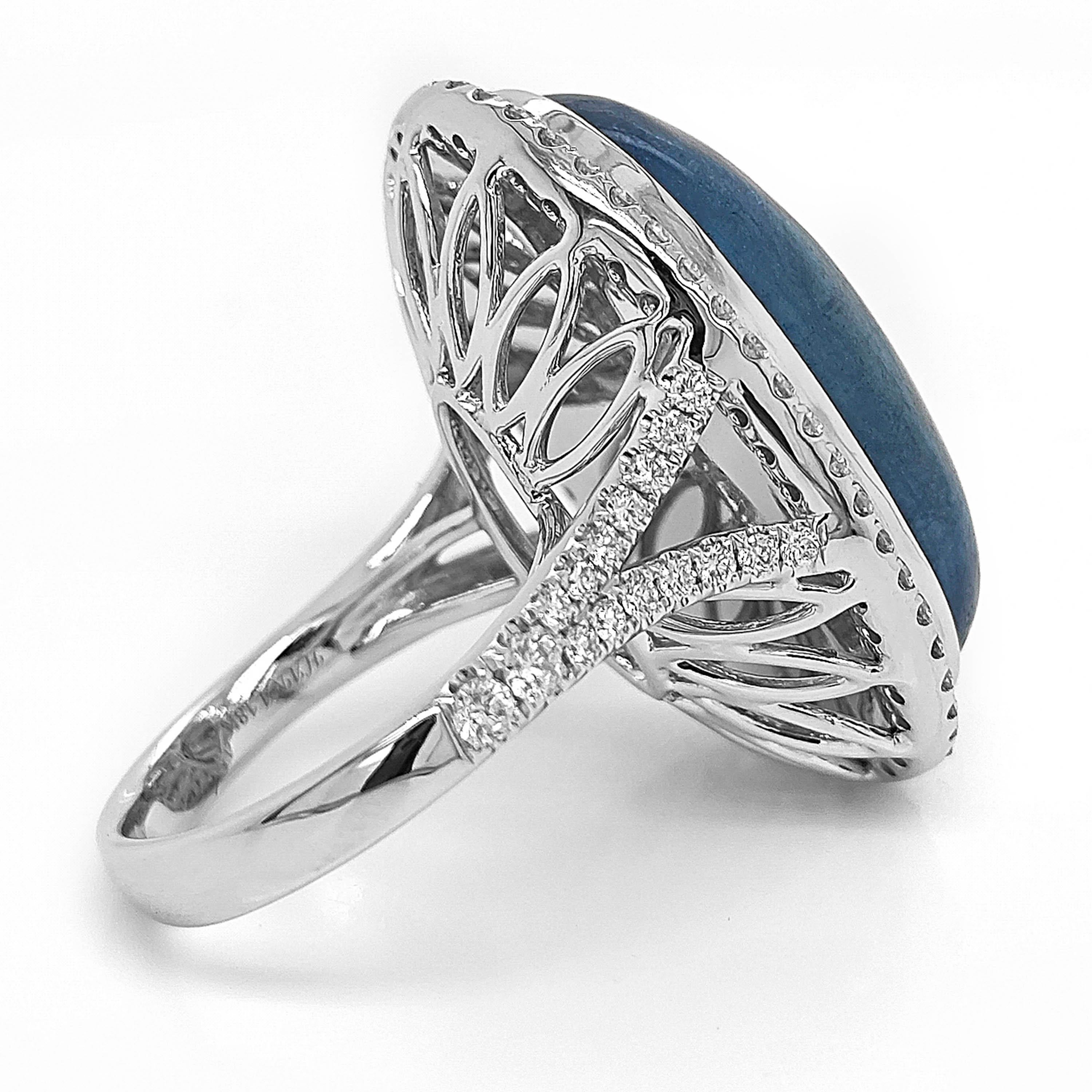 Mixed Cut 29.92 Carat Aquamarine and White Diamond White Gold Ring For Sale