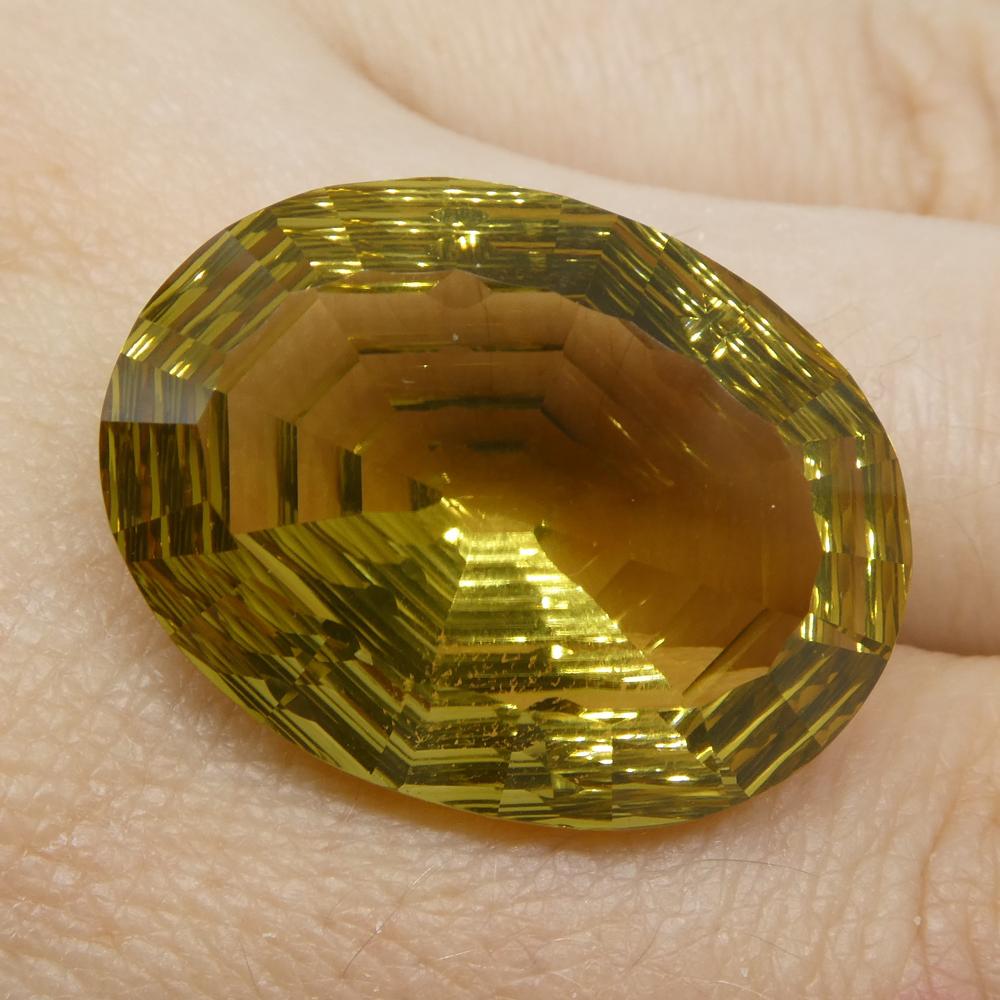 Description:

Gem Type: Citrine
Number of Stones: 1
Weight: 29.92 cts
Measurements: 25x18.90x12mm
Shape: Oval
Cutting Style: Oval Fantasy Cut
Cutting Style Crown: Fantasy Cut
Cutting Style Pavilion: Fantasy Cut
Transparency: Transparent
Clarity: