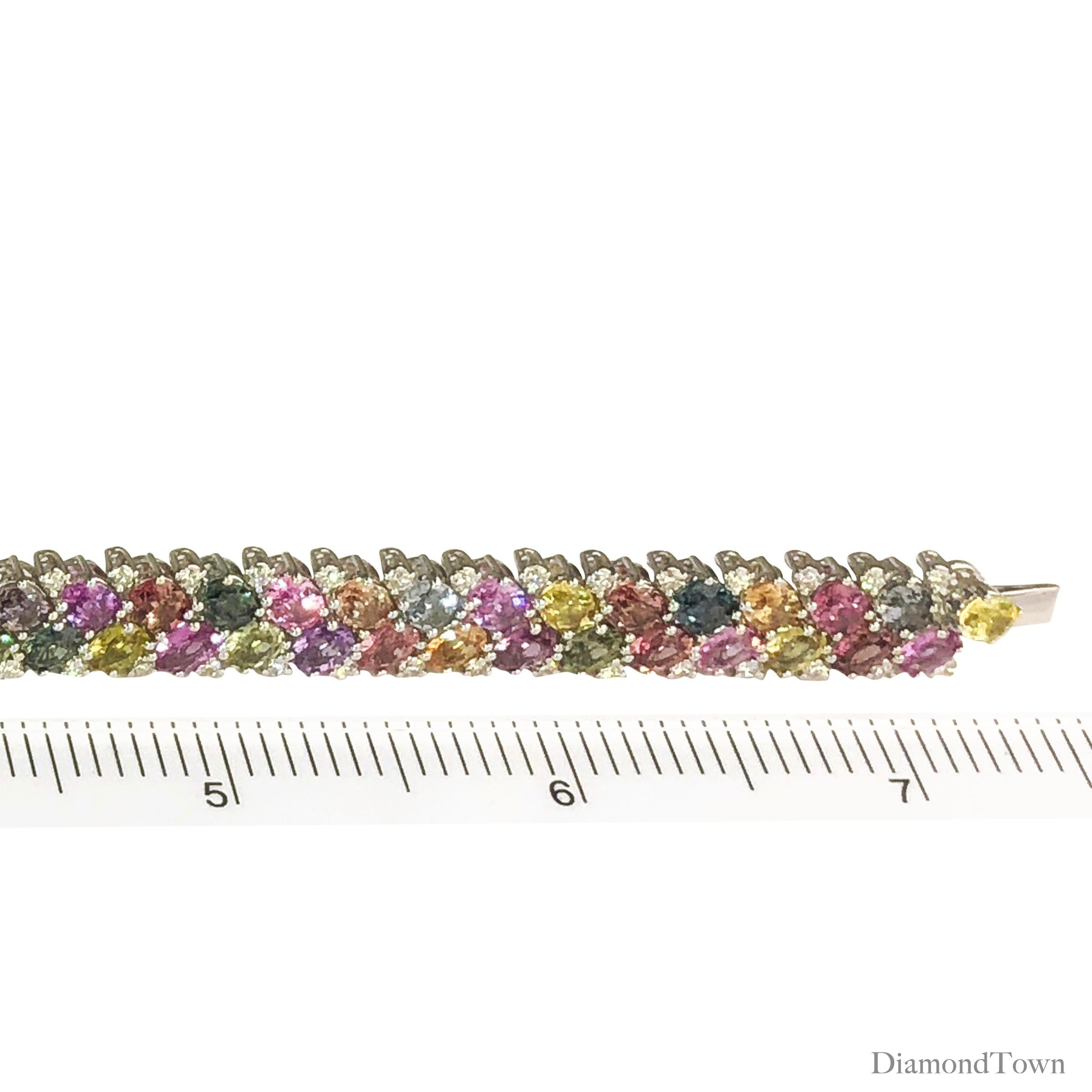 Contemporary DiamondTown 29.93 Carat Natural Color Sapphire and Diamond Tennis Bracelet
