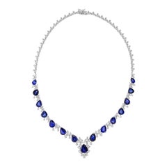 29.94 Ct Blue Sapphire 5.05 Ct SI/HI Diamond 14k White Gold Wedding Necklace