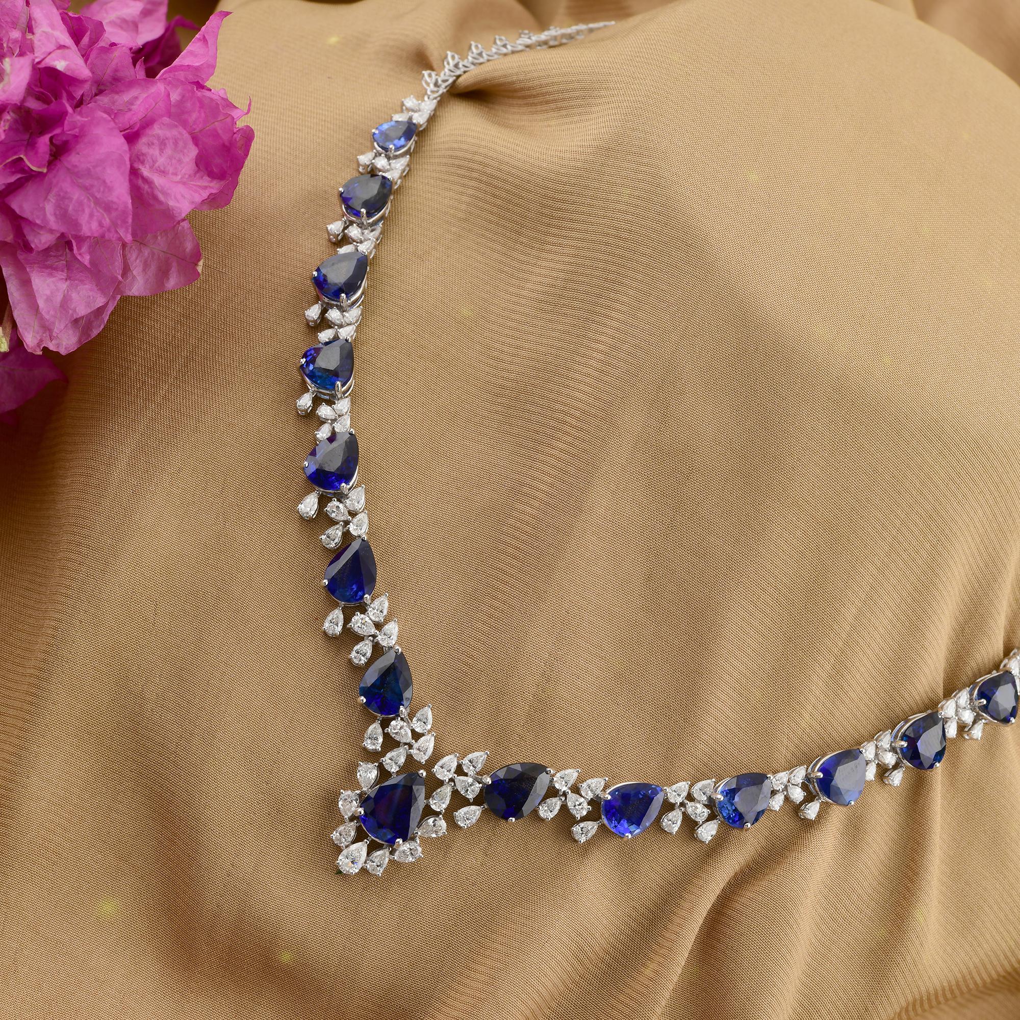 De las mujeres 29,94 qt Zafiro Azul 5,05 qt SI/HI Diamante Collar de Boda de Oro Blanco de 18k en venta