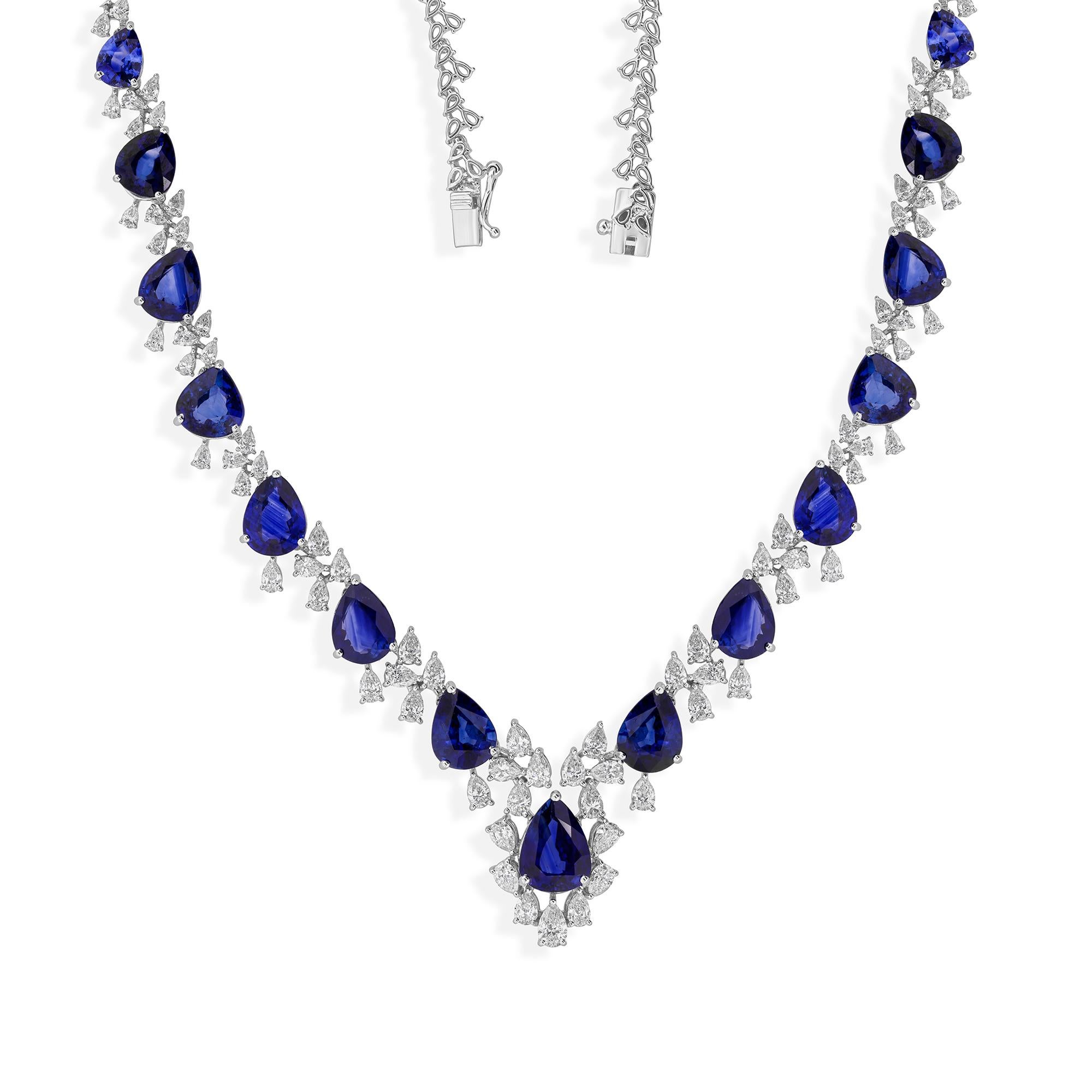 29,94 qt Zafiro Azul 5,05 qt SI/HI Diamante Collar de Boda de Oro Blanco de 18k en venta 1