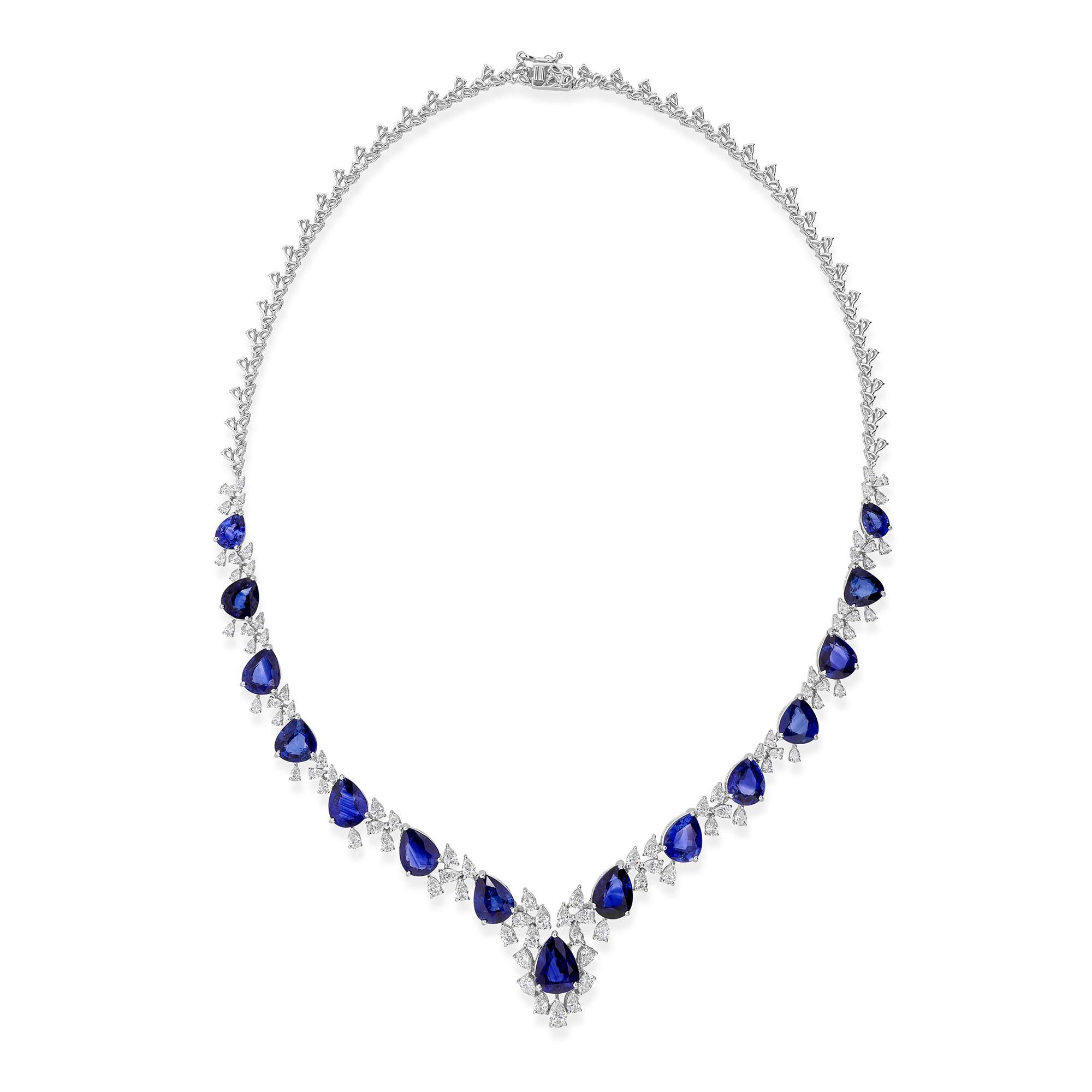 29,94 qt Zafiro Azul 5,05 qt SI/HI Diamante Collar de Boda de Oro Blanco de 18k