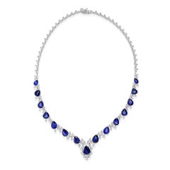 29,94 qt Zafiro Azul 5,05 qt SI/HI Diamante Collar de Boda de Oro Blanco de 18k
