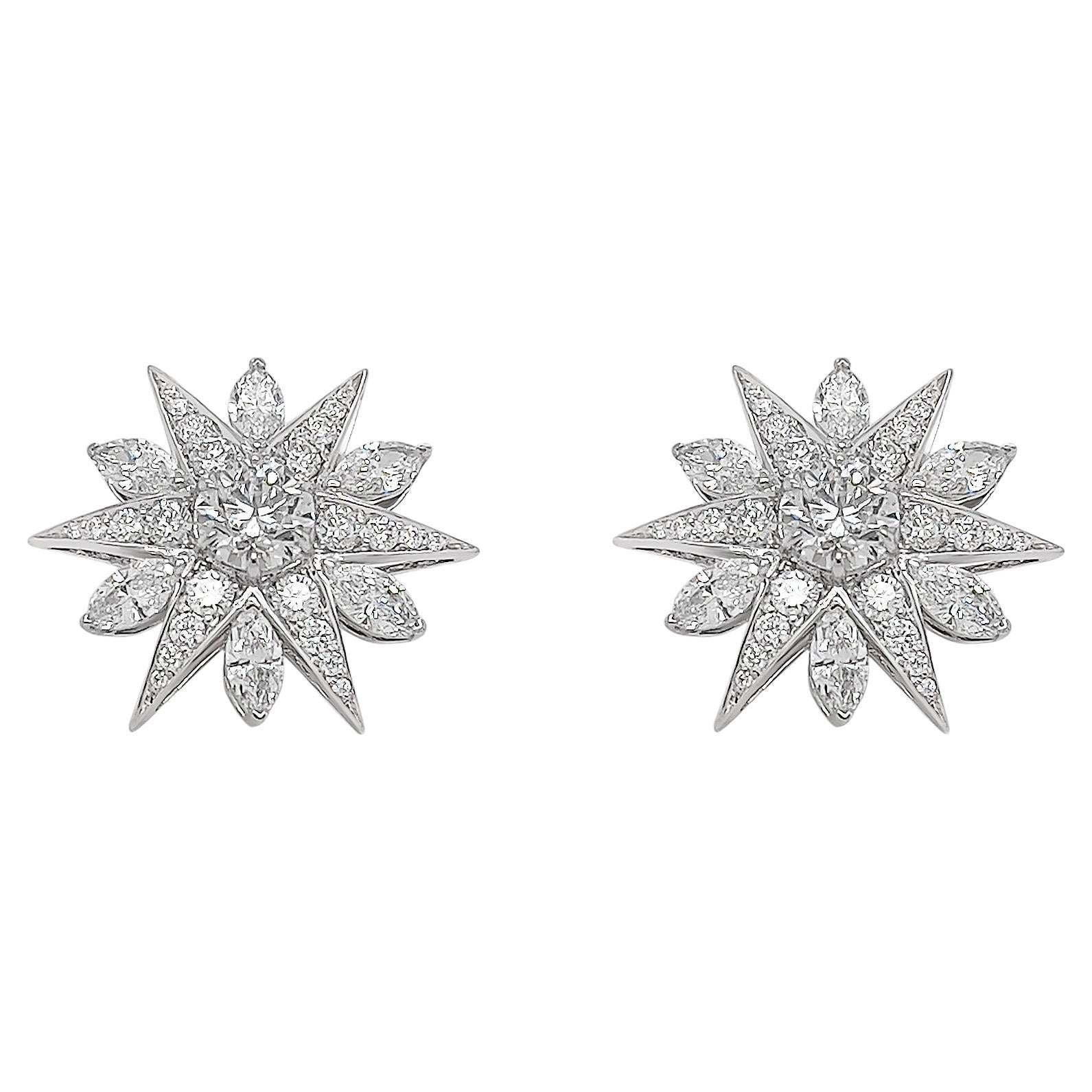 2.995 Carats Diamond Cluster Earrings in 18k White Gold 