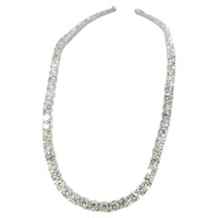 29.96 Carat Round Diamond Tennis Necklace in 18K White Gold