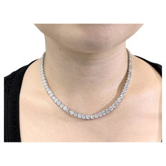 29.96 Carat Round Diamond Tennis Necklace in 18K White Gold