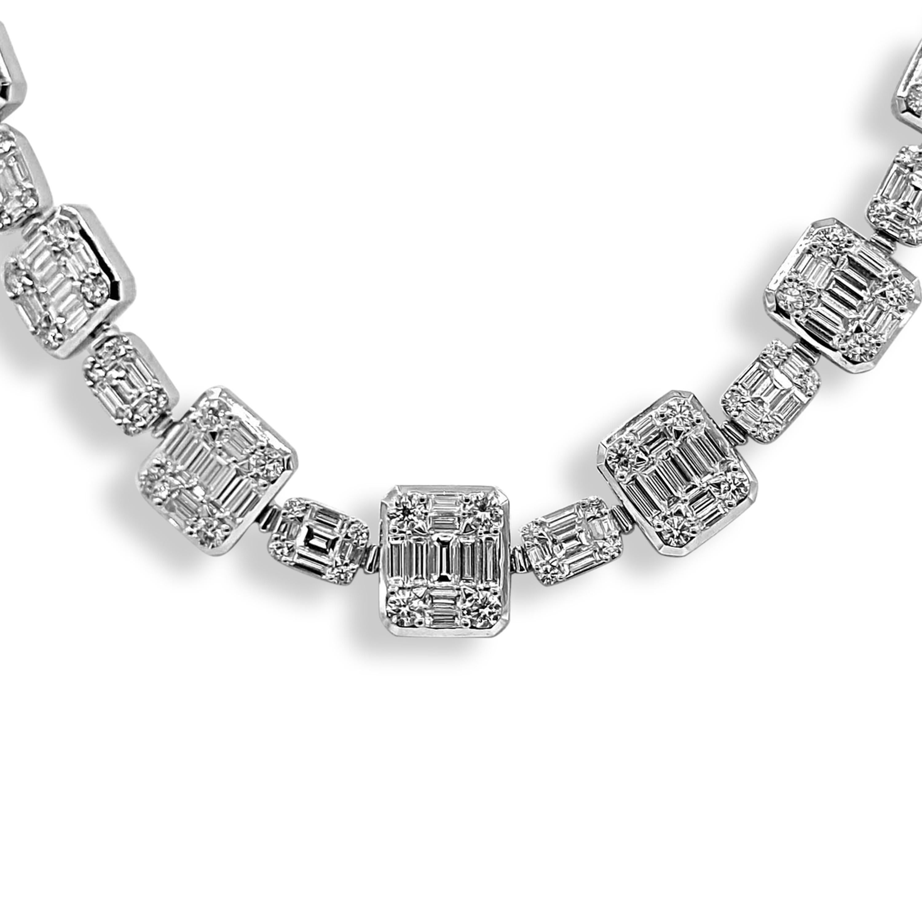 Mixed Cut 29.99 Carat Diamond White Gold Necklace For Sale