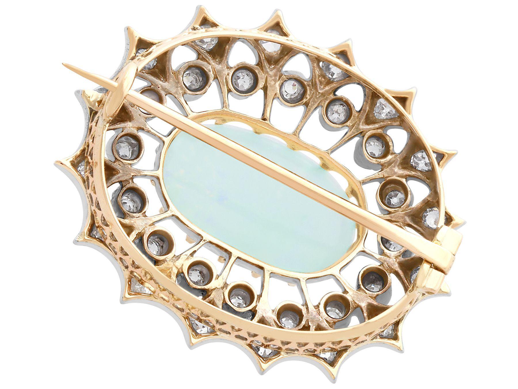 Women's or Men's 2.99 Carat Opal and Diamond Yellow Gold Brooch Antique Victorian