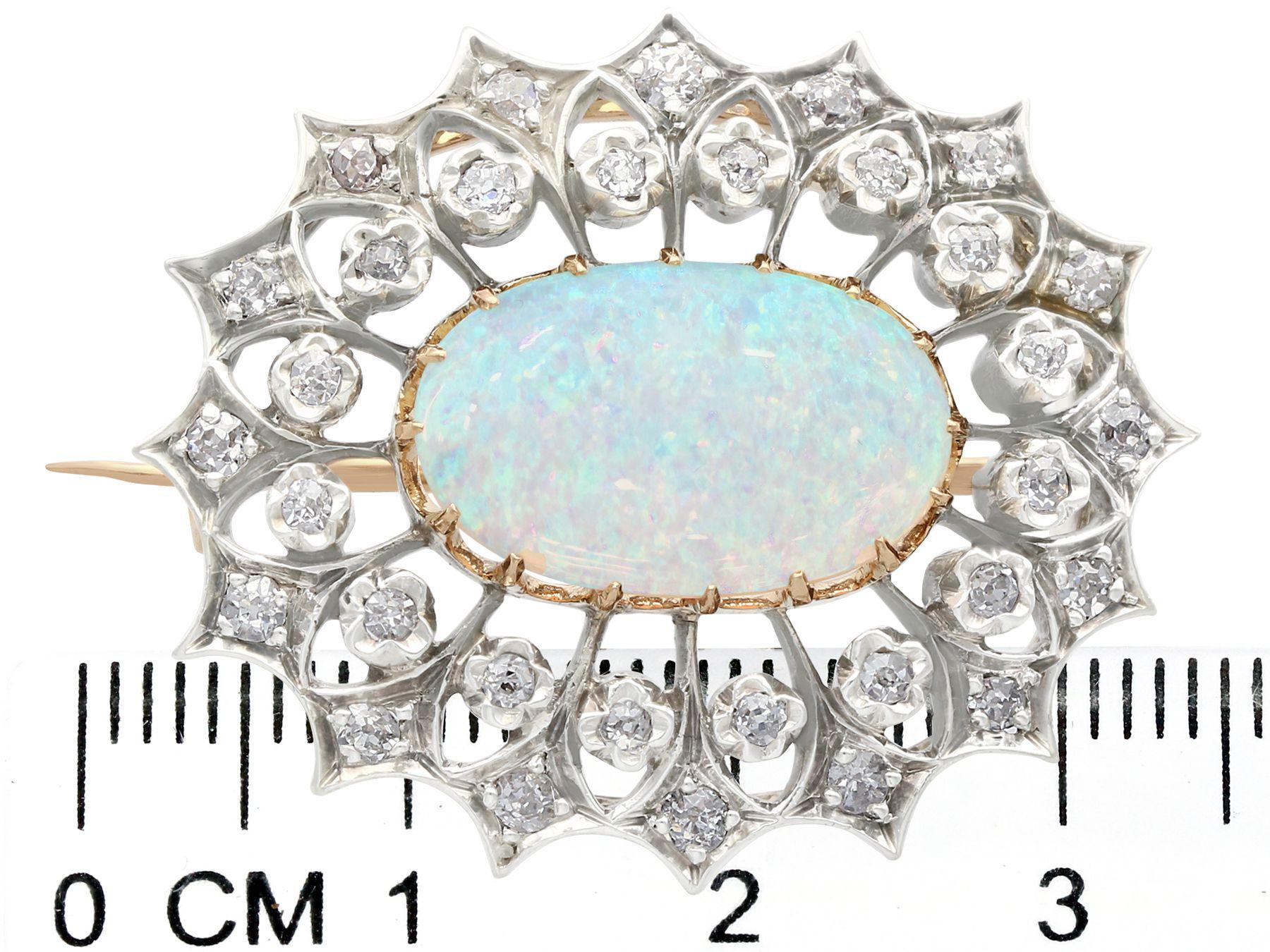 2.99 Carat Opal and Diamond Yellow Gold Brooch Antique Victorian 2