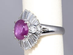 2.99ct Pink Star Sapphire with Diamond Halo Platinum Ring Heavy 11.74g V1189