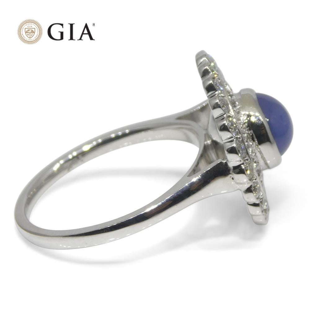 2.99ct Round Blue Star Sapphire, Diamond Engagement Ring in 18k White Gold For Sale 5