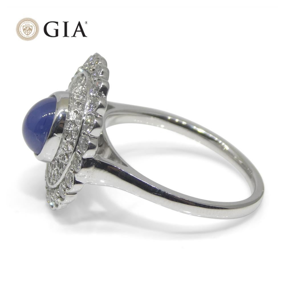 2.99ct Round Blue Star Sapphire, Diamond Engagement Ring in 18k White Gold For Sale 7