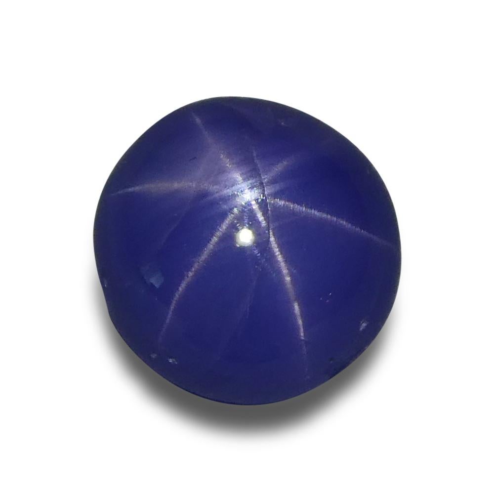 Description:

Gem Type: Star Sapphire
Number of Stones: 1
Weight: 2.99 cts
Measurements: 7.11 x 6.85 x 5.66 mm
Shape: Round Cabochon
Cutting Style Crown: Cabochon
Cutting Style Pavilion: Cabochon
Transparency: Semi-Transparent
Clarity: N/A
Colour: