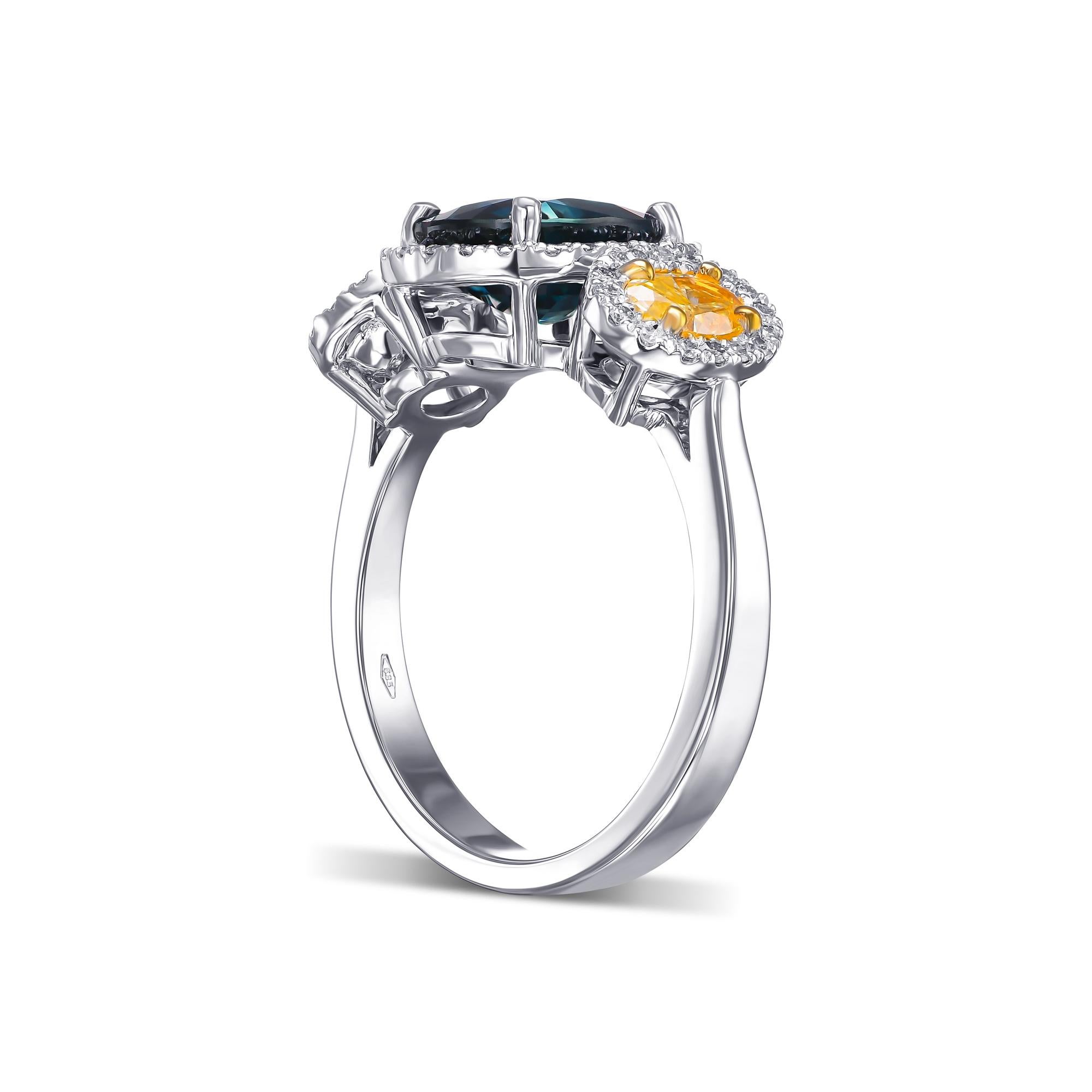 Art Deco $1 NO RESERVE! - 2.99ct Sapphire & 0.85ct Fancy & 0.70ct Diamonds, 14k Gold Ring