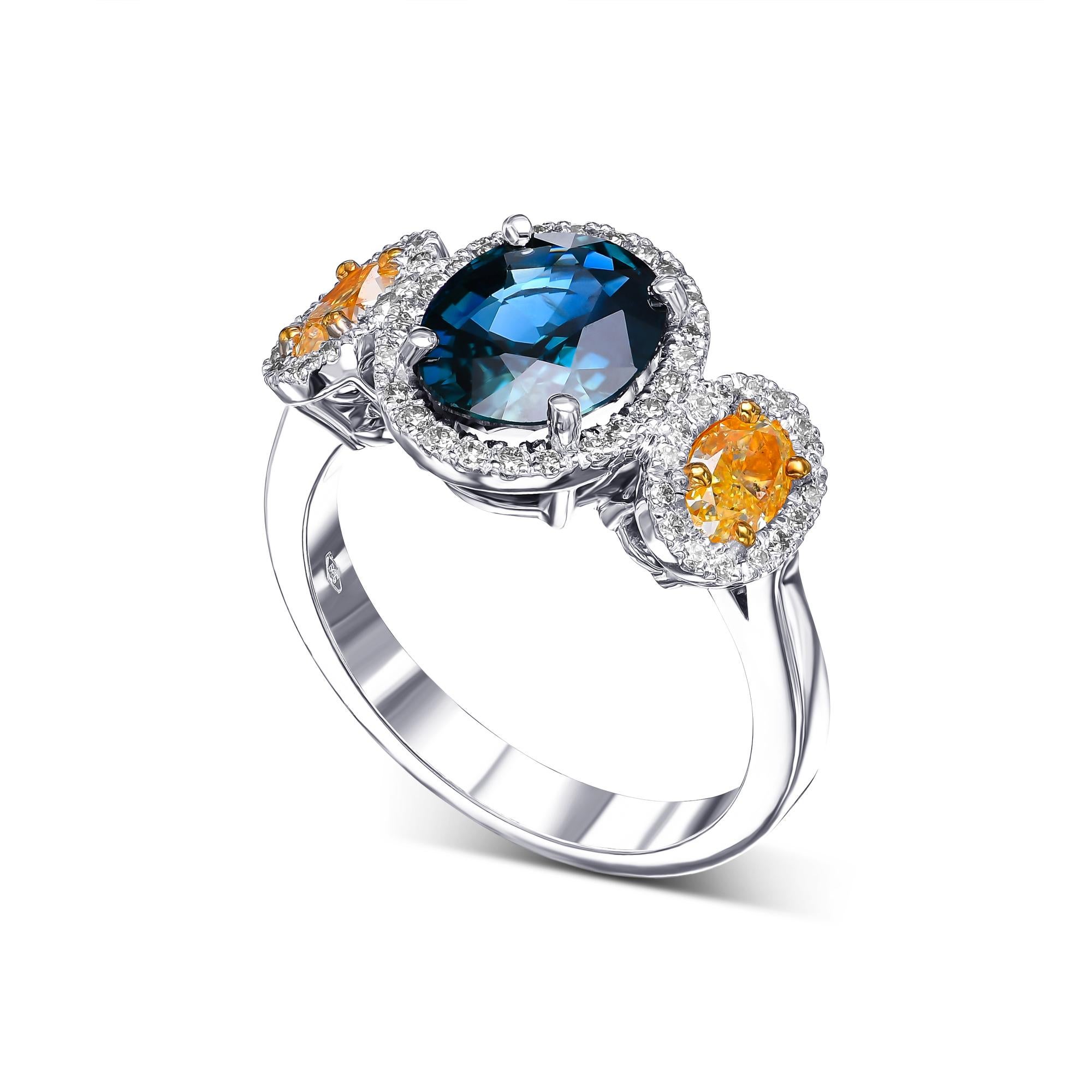 Women's $1 NO RESERVE! - 2.99ct Sapphire & 0.85ct Fancy & 0.70ct Diamonds, 14k Gold Ring
