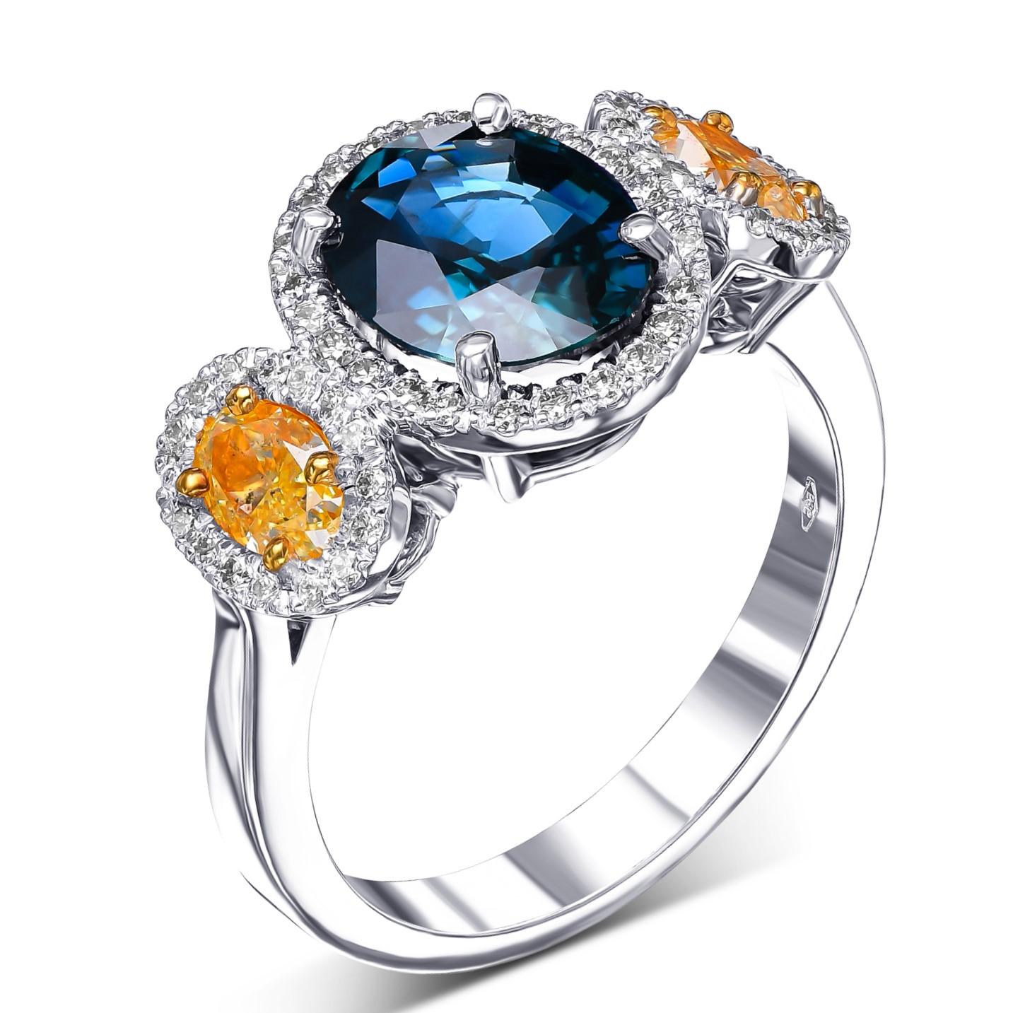$1 NO RESERVE! - 2.99ct Sapphire & 0.85ct Fancy & 0.70ct Diamonds, 14k Gold Ring 1