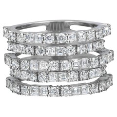 2,99 Gesamter Ring mit rundem und Diamant im Prinzessinnenschliff, mehrreihig, 18 Karat Weißgold Größe 6,5