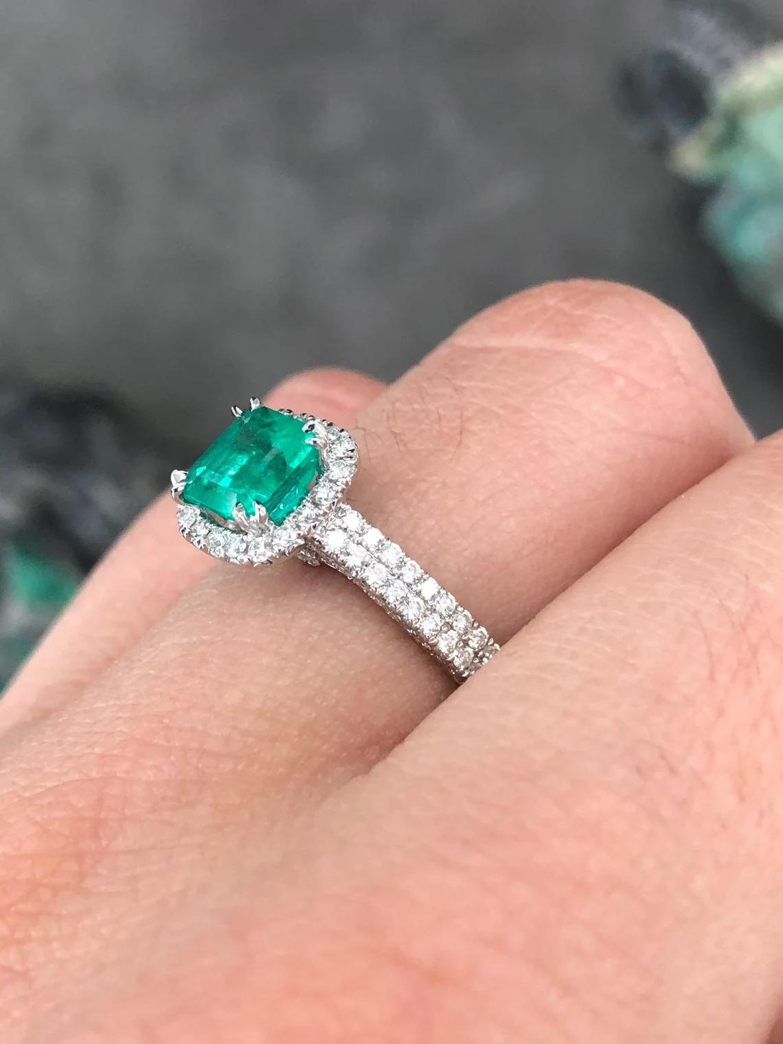 Emerald Cut 2.99tcw 14K Colombian Emerald-Assher Cut & Diamond Halo Statement Ring