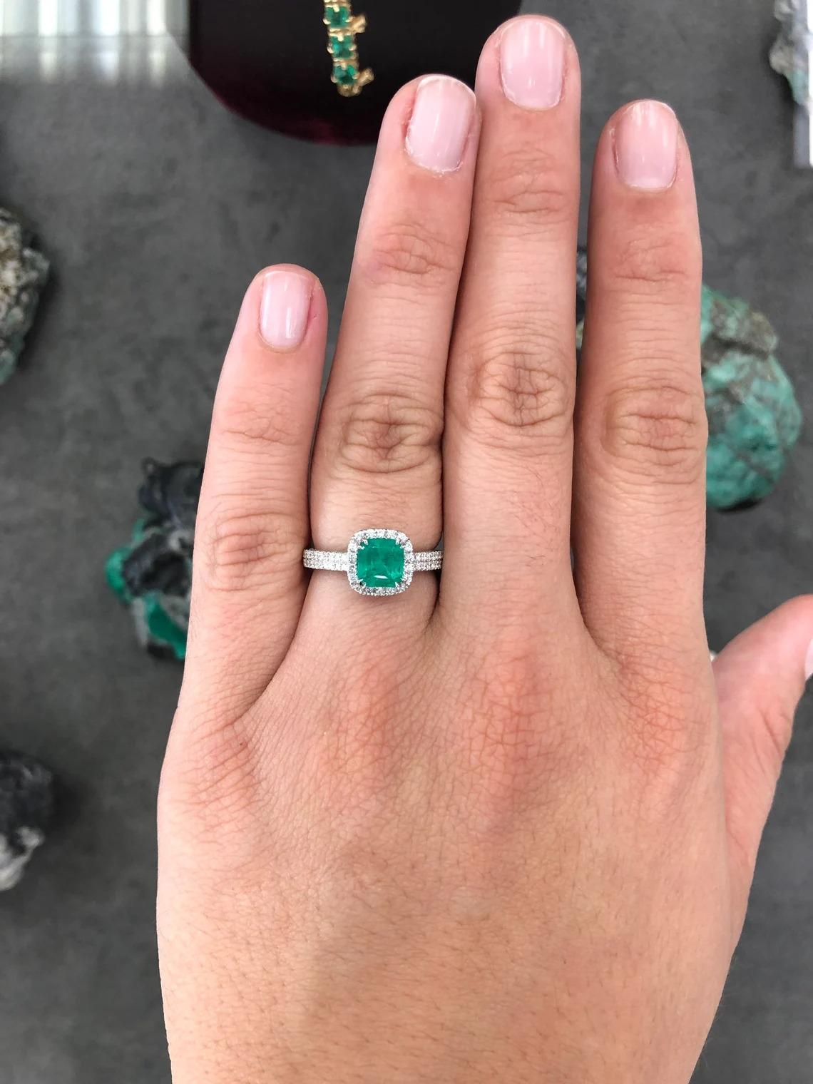 Women's 2.99tcw 14K Colombian Emerald-Assher Cut & Diamond Halo Statement Ring