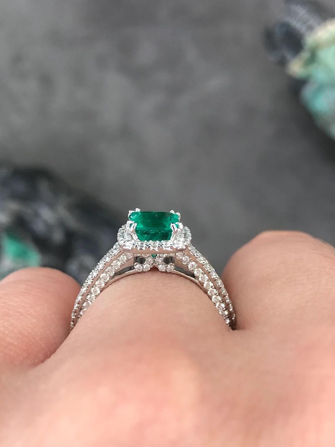 2.99tcw 14K Colombian Emerald-Assher Cut & Diamond Halo Statement Ring 1