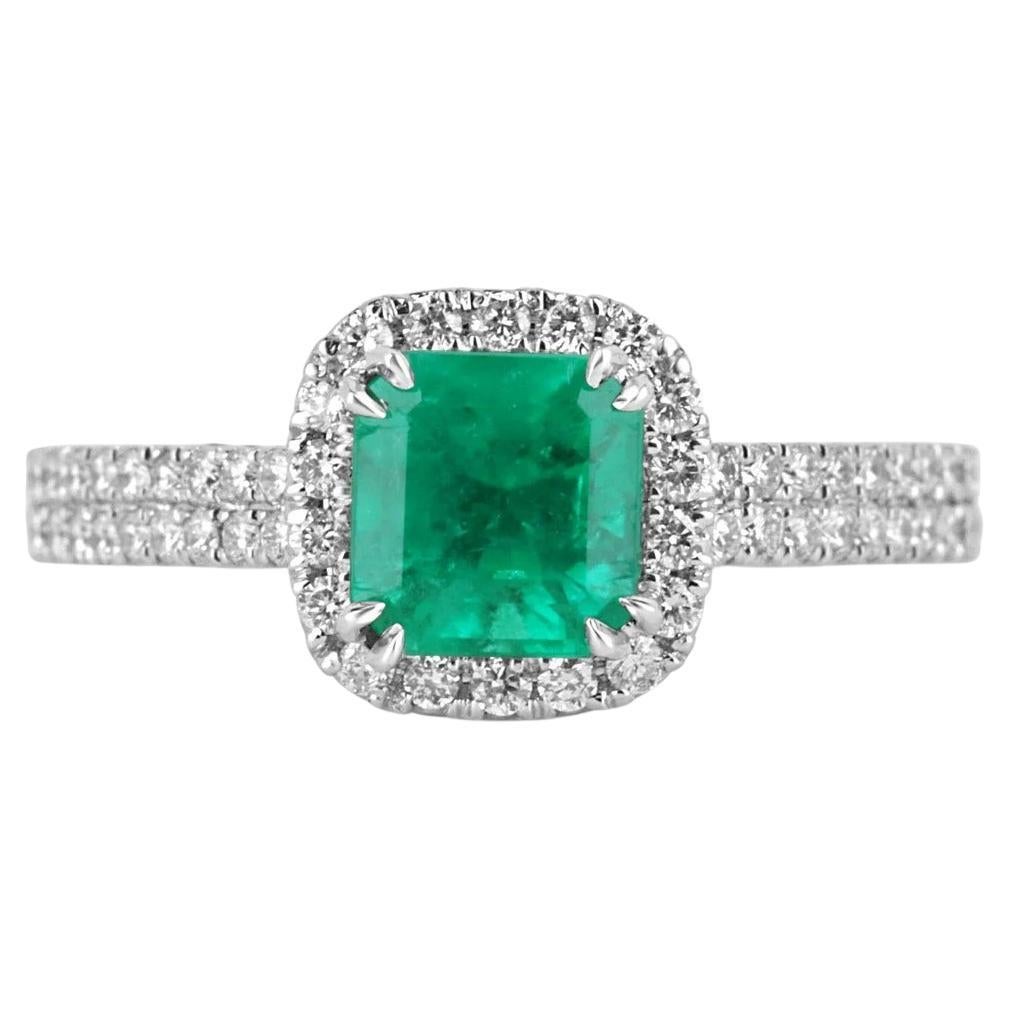 2.99tcw 14K Colombian Emerald-Assher Cut & Diamond Halo Statement Ring