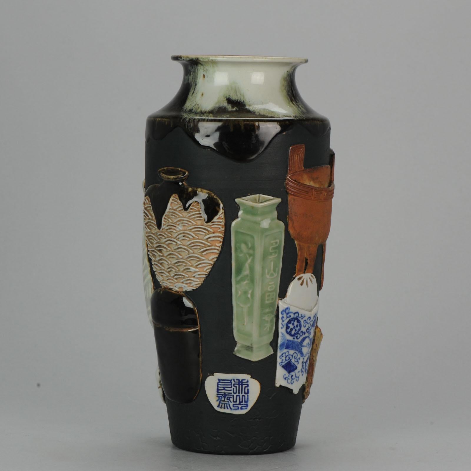 Meiji Antique Early 20th Century Japanese Sumida Gawa Pottery Vase Inoue Ryosai