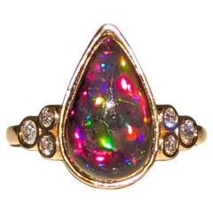 2.9ct Black Opal Ring w Natural Diamond Accents in Solid 14K Gold  PE 14x8mm