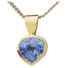 2.9ct Ceylon Sapphire 18k Gold Pendant Light Cornflower Blue Pear Bezel Set