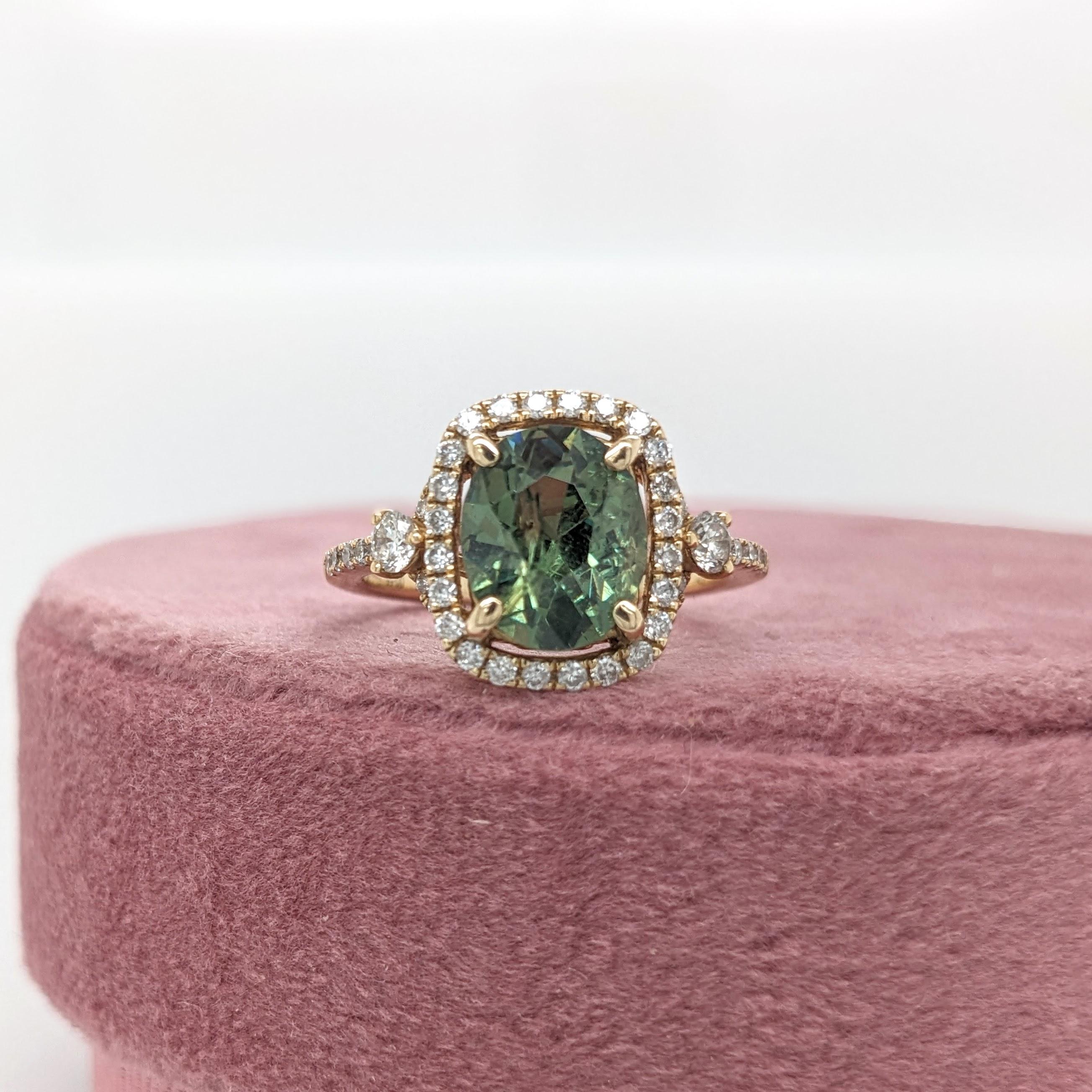 Cushion Cut 2.9ct Demantoid Estate Ring w Earth Mined Diamonds in Solid 14K Gold CU 9x7.4