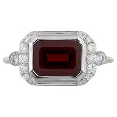 2.9Ct Garnet Ring with Natural Diamonds Accents: Solid 14K Gold, 9x7mm