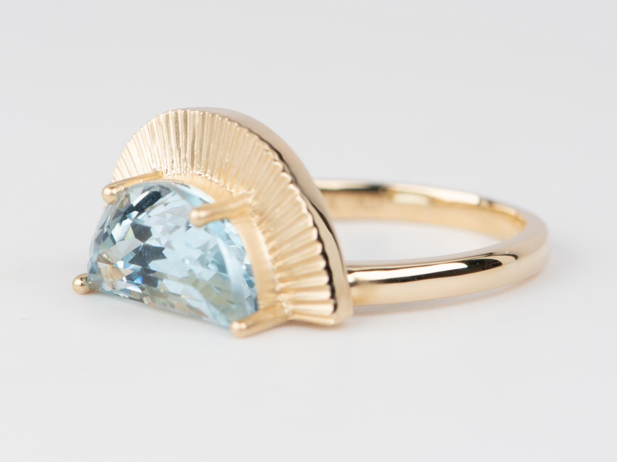 2.9ct Half Moon Shape Aquamarine with Sun Ray Ring 14K Gold R6669 In New Condition For Sale In Osprey, FL