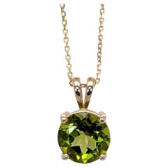 2.9ct Solitaire Peridot Pendant in Solid 14K Yellow Gold  RD 9mm  Rabbit Bail