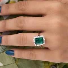 2.9Ct Zambian Emerald 0.45Ct Diamond Halo 14 Karat White Gold Engagement Ring