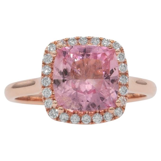 2,9cts Rosa Turmalin Ring mit natürlichen Diamanten Halo: Massiv 14k Rose Gold im Angebot